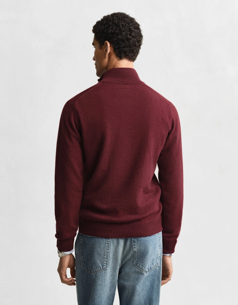 Mens Superfine Lambswool Half Zip Cardigan - 677 Bordeaux Melange