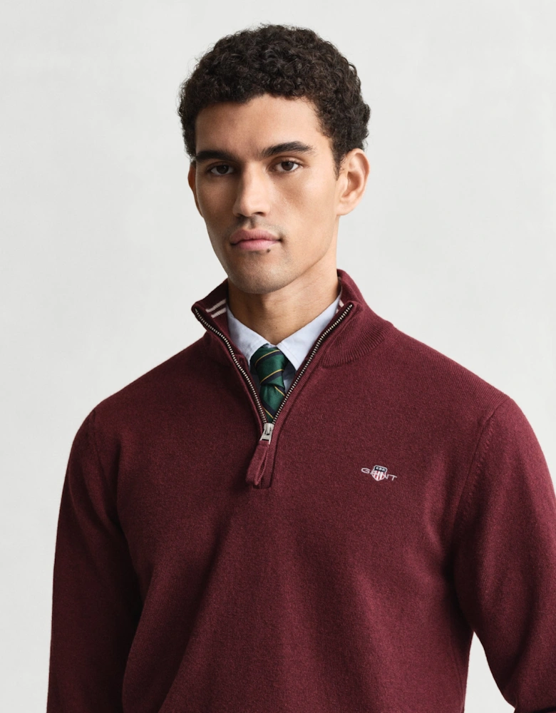 Mens Superfine Lambswool Half Zip Cardigan - 677 Bordeaux Melange