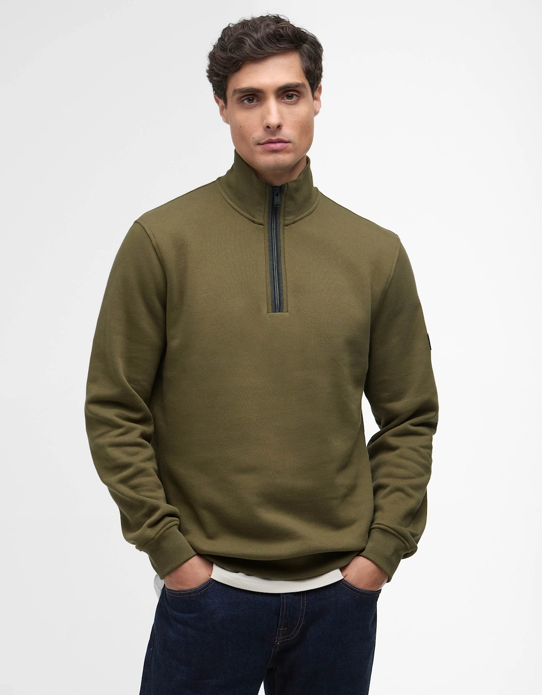 Men's Barbour International Rufforth Mens Half Zip Sweatshirt - Light Sage - Tan/Tan - Size: 38