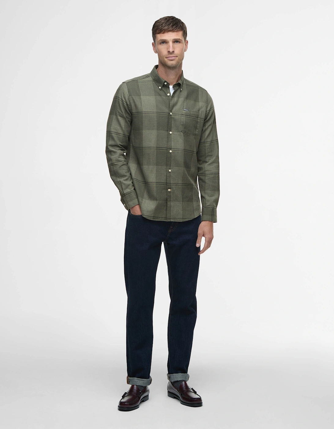 Heaney Mens Checked Tailored Shirt - Olive