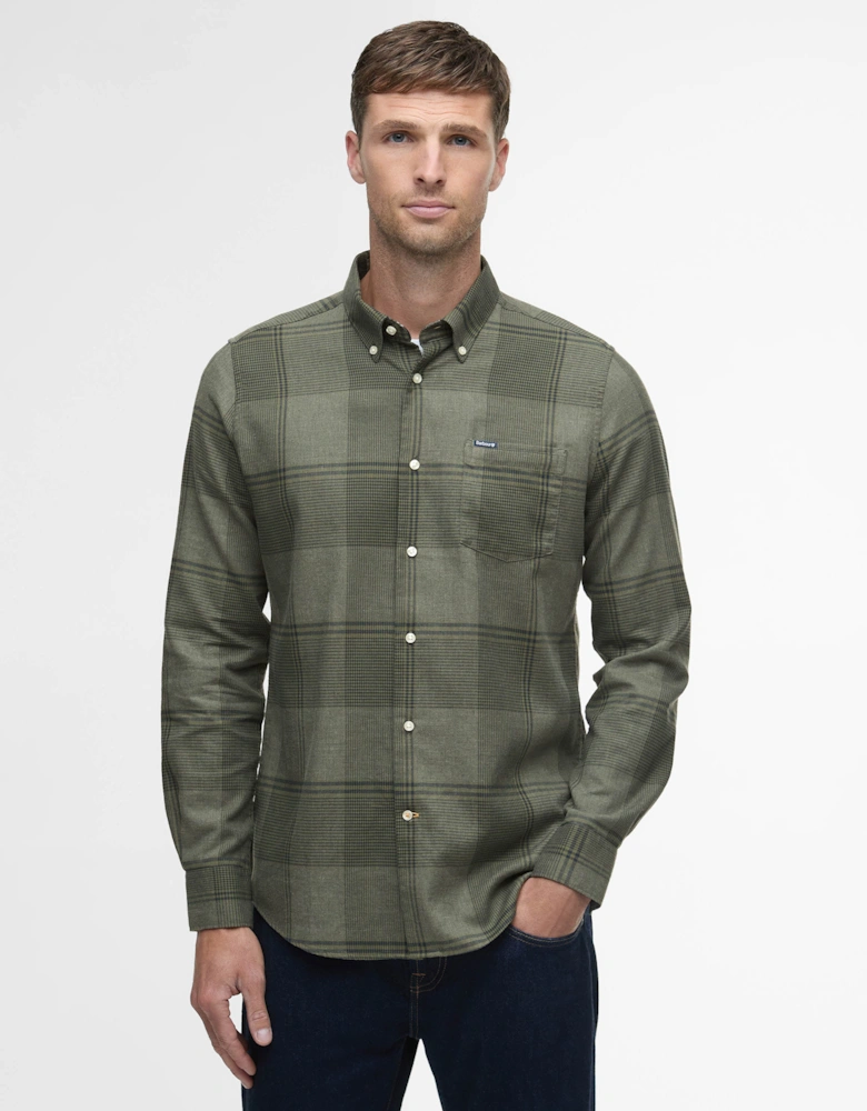 Heaney Mens Checked Tailored Shirt - Olive