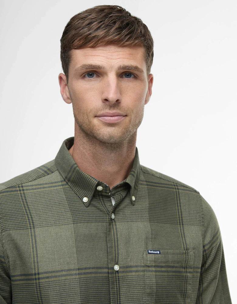 Heaney Mens Checked Tailored Shirt - Olive
