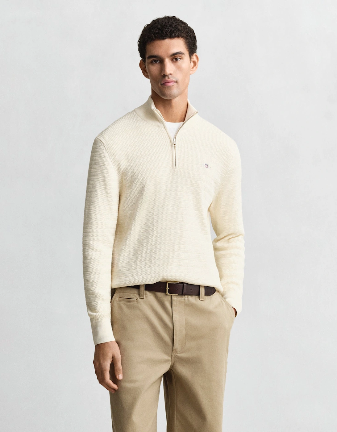 Mens Mini Cable Half Zip Jumper - 130 Cream, 5 of 4