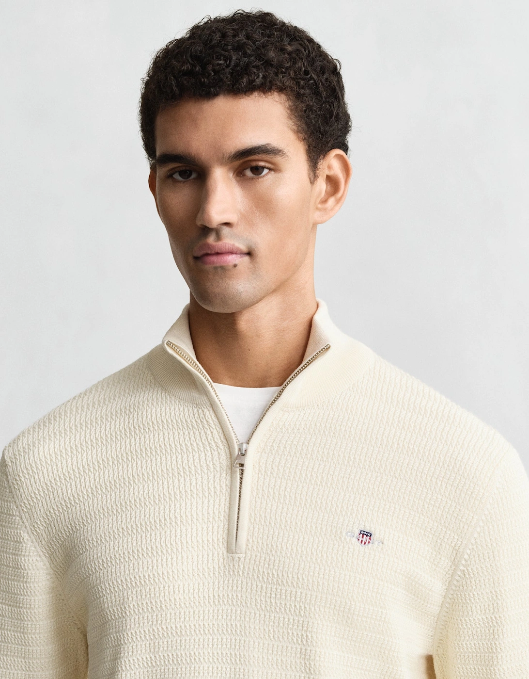 Mens Mini Cable Half Zip Jumper - 130 Cream