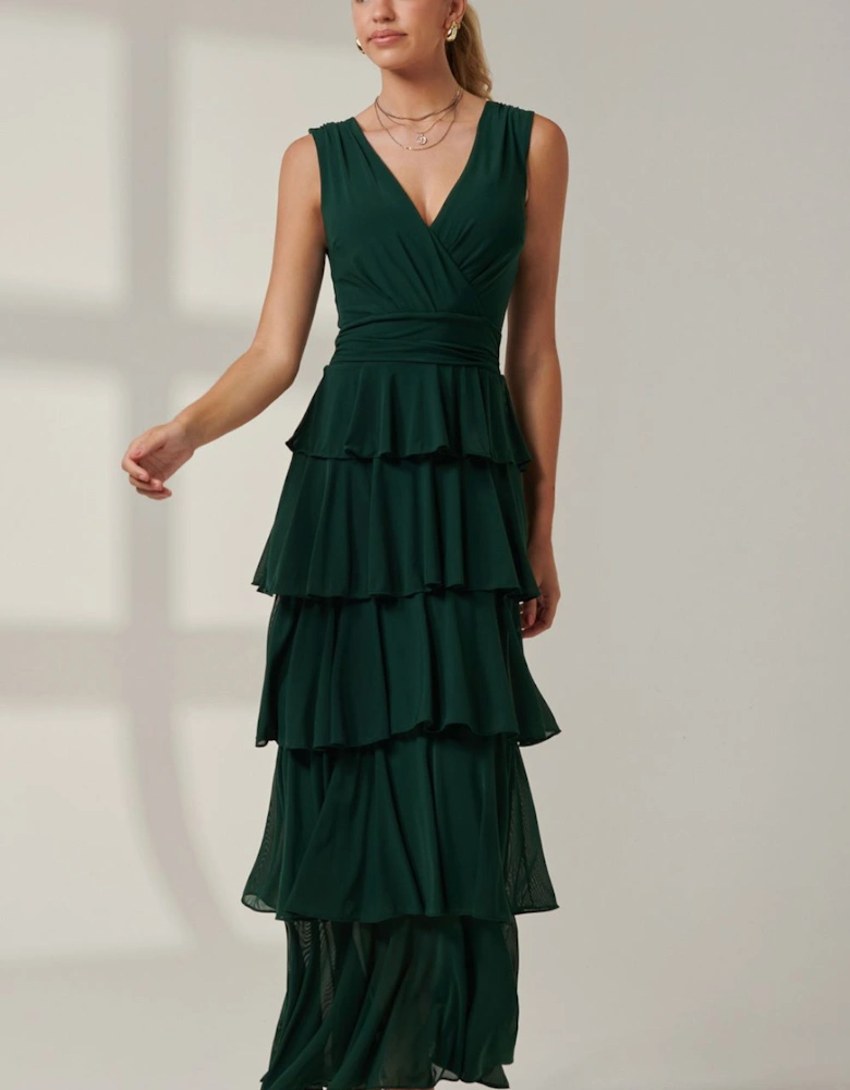 Plain Tiered Mesh Maxi Dress
