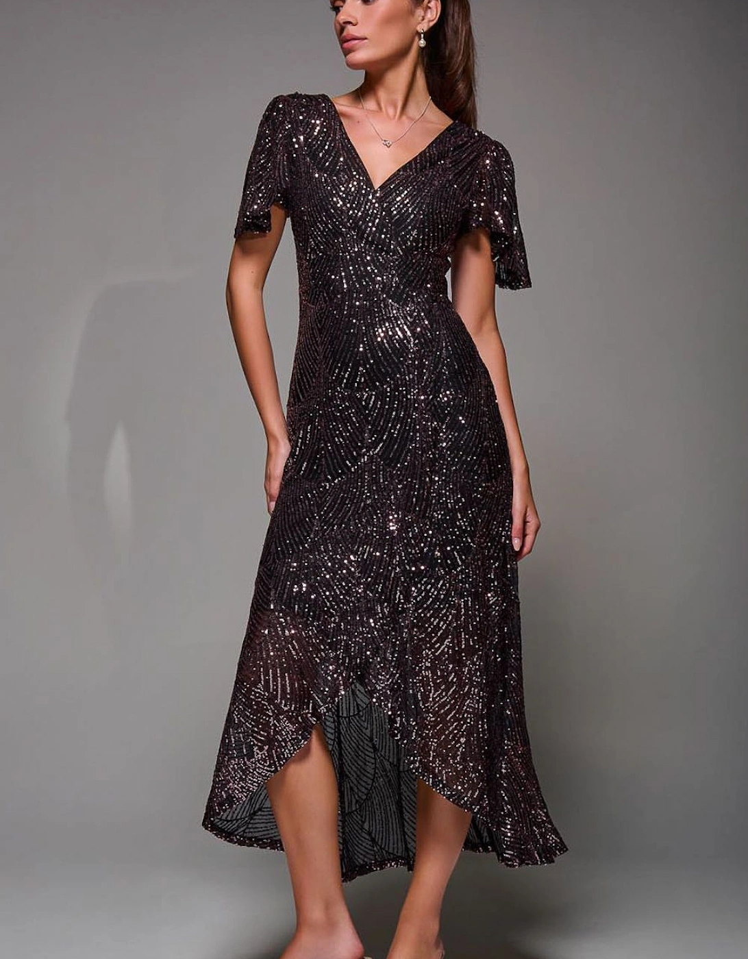 Sequin Angel Sleeve Ruffle Hem Maxi Dress, 2 of 1