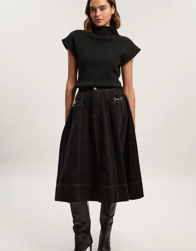 Denim Snaffle Full Midi Skirt