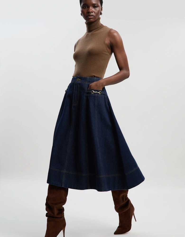 Denim Snaffle Full Midi Skirt