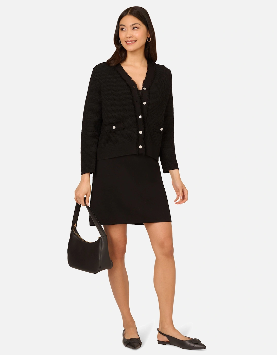 Knit Frayed Waffle Crop Cardigan Sweater, 2 of 1