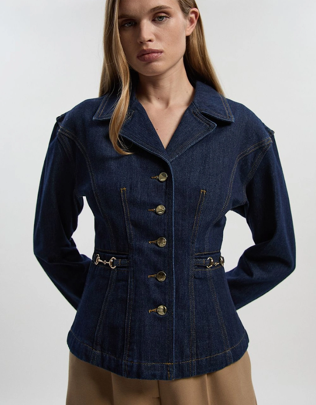 Denim Button Through Nipped Waist Jacket, 2 of 1