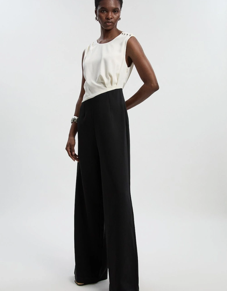 Soft Tailored Asymmetric Neck Wide Leg Jumpsuit