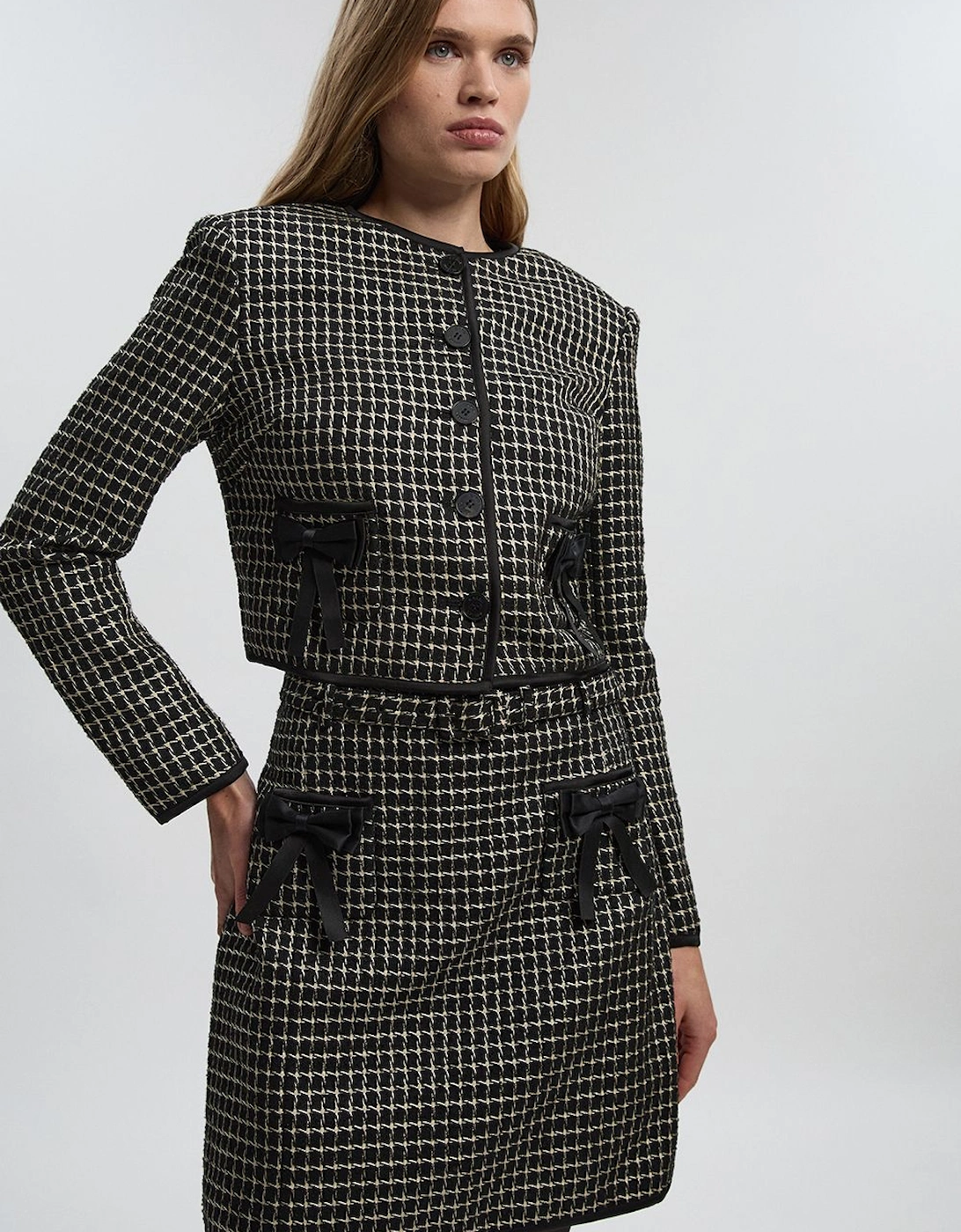 Tall Tailored Tweed Bow Detail Mini Skirt, 2 of 1