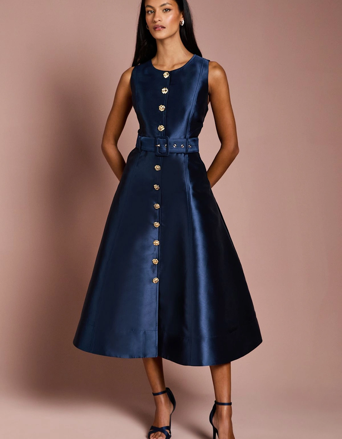 Petite Button Through Belted Prom Dress, 2 of 1