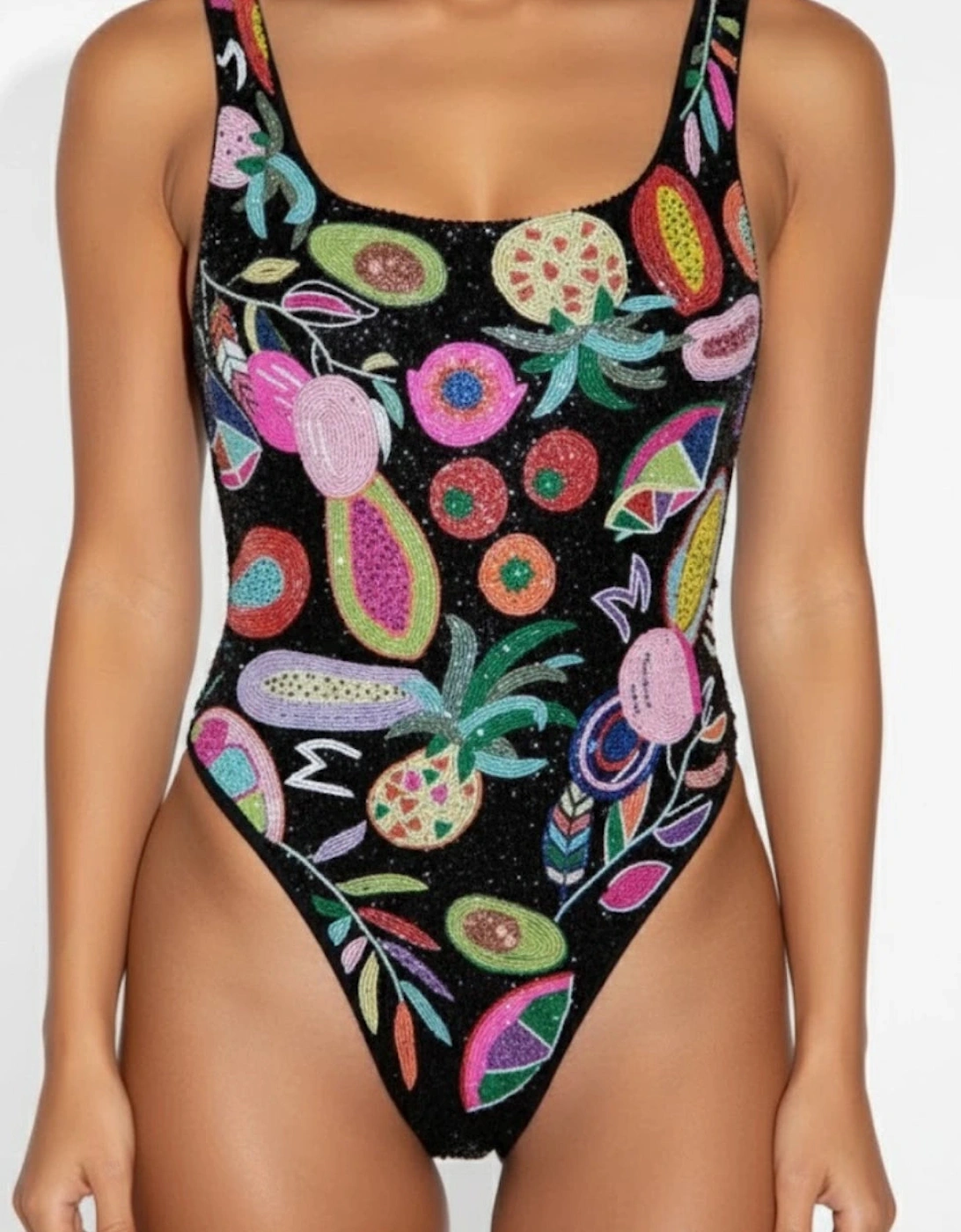 Carmensita Hand-beaded One Piece Swimsuit Black Christina Milian