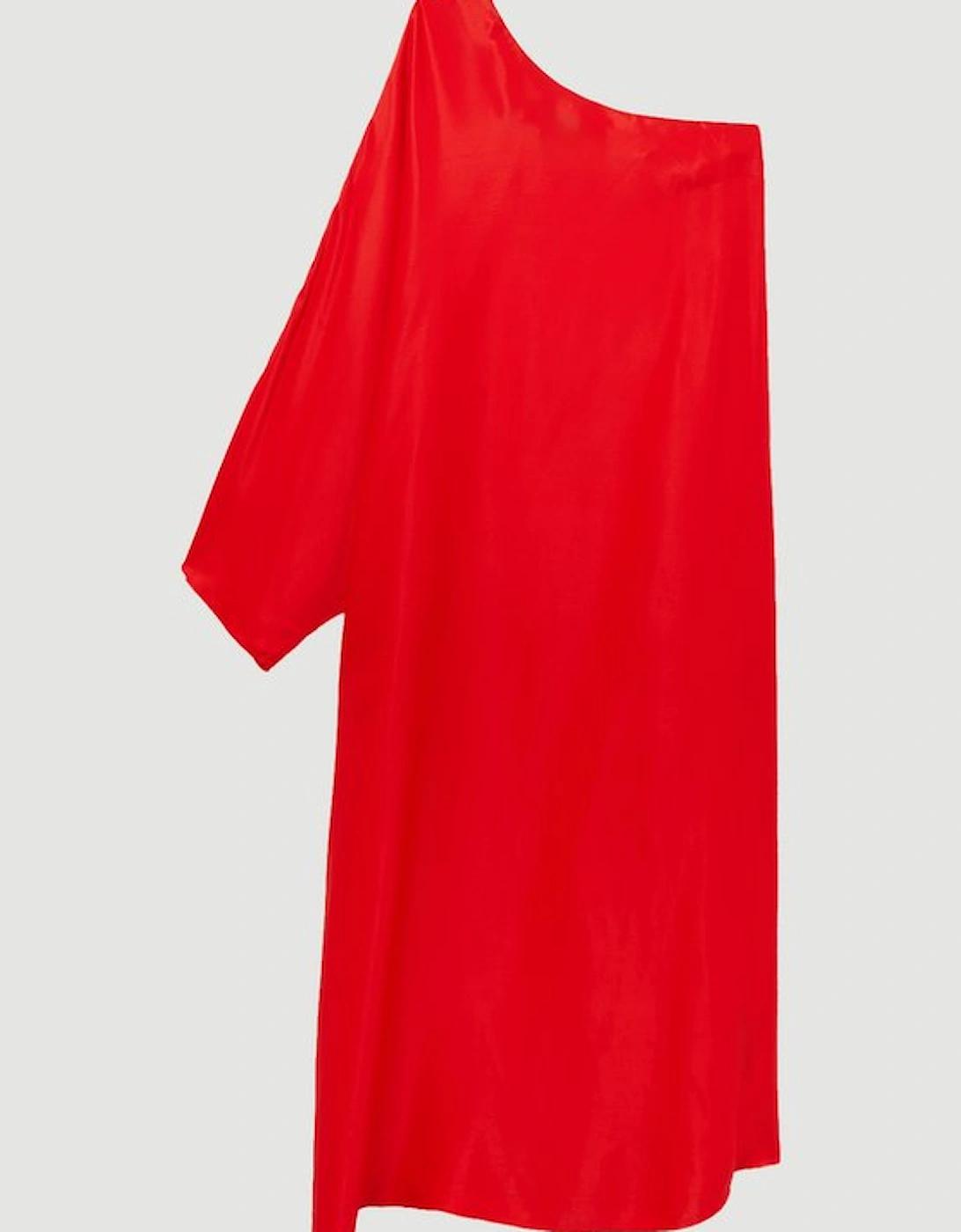 One Shoulder Draped Satin Woven Maxi Dress