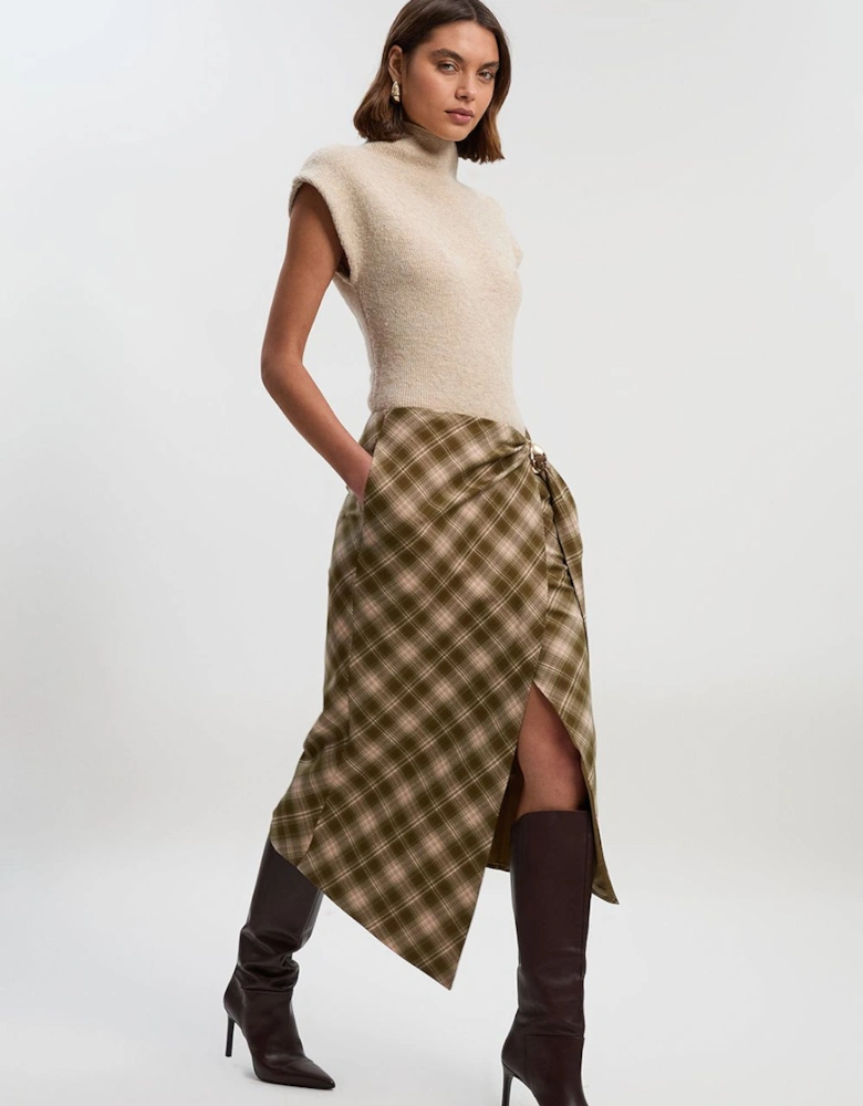 Petite Tailored Check Trim Detail Midi Skirt