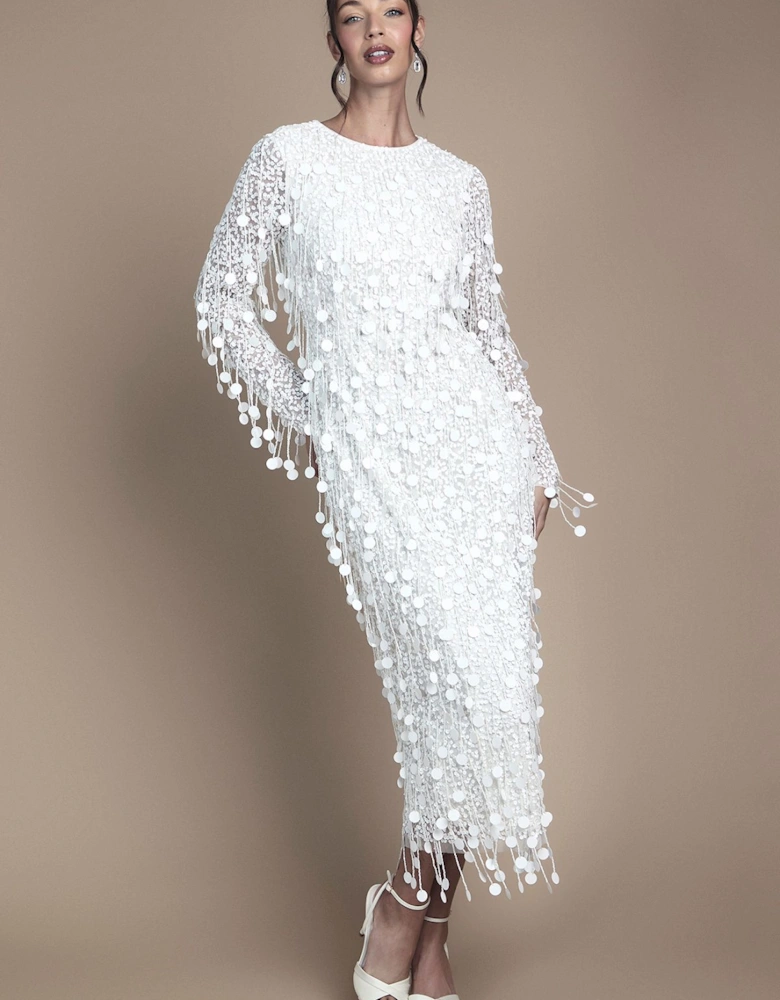 Sequin Long Sleeve Midi Wedding Dress