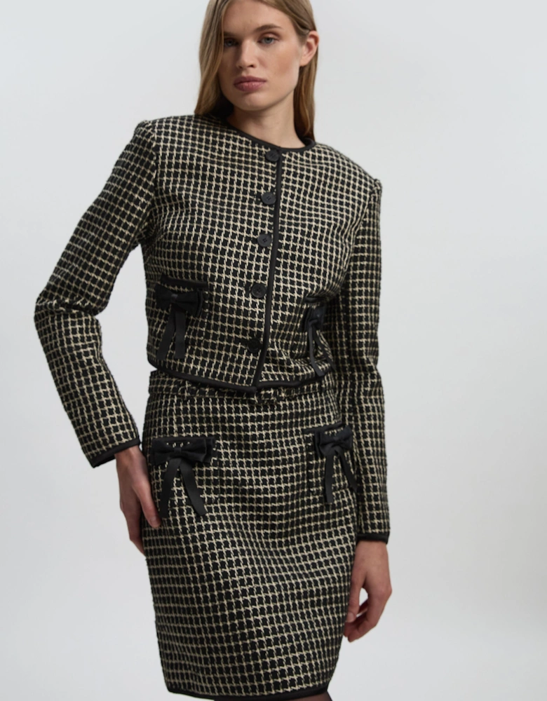Tall Tailored Tweed Bow Detail Collarless Jacket