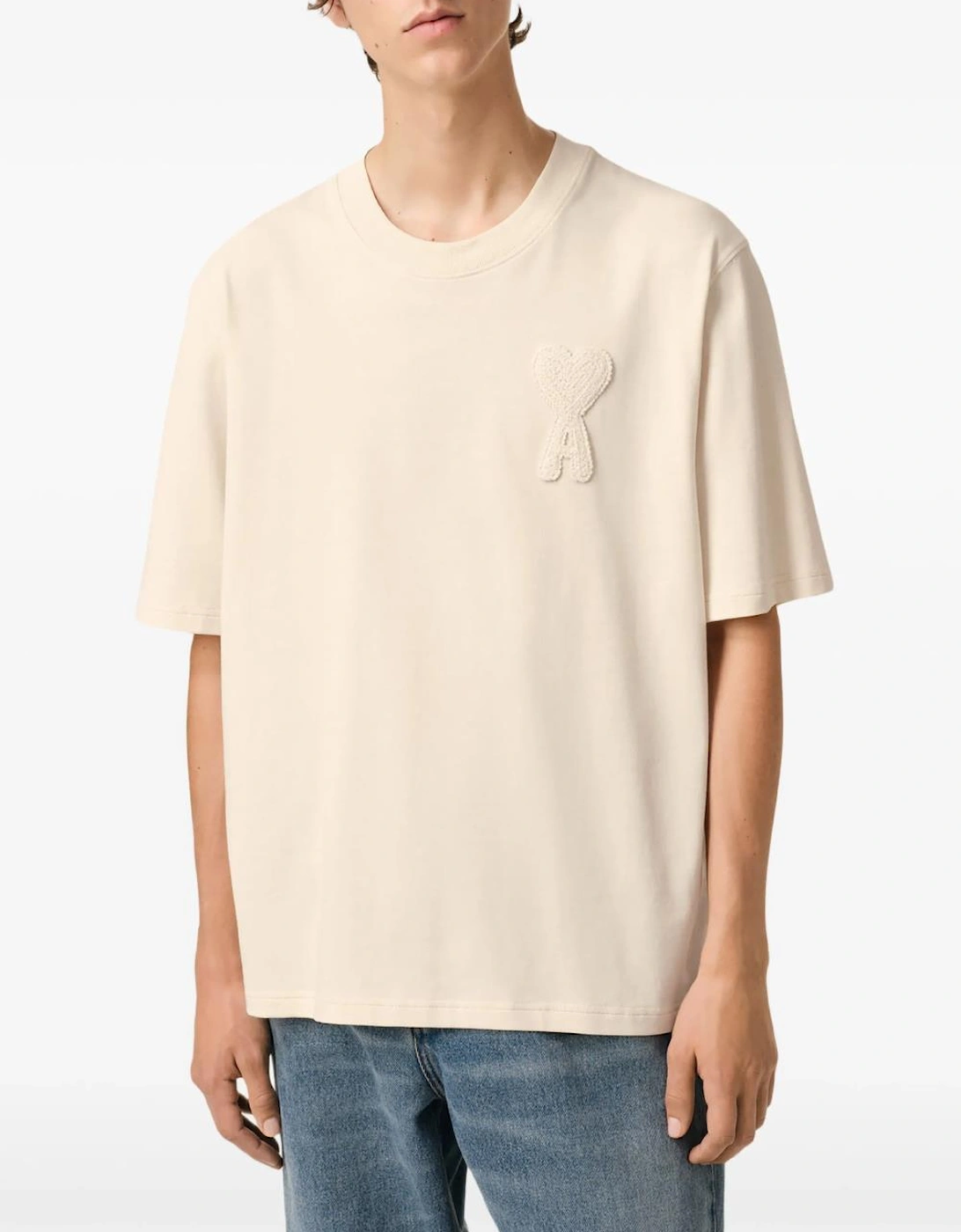 Heart Patch T-Shirt Beige Cream