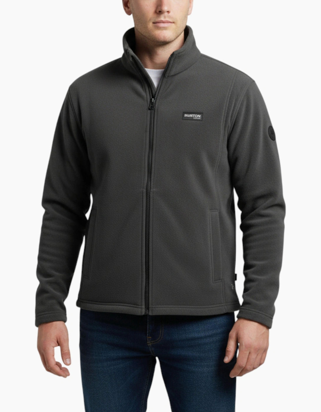 Men's Burton Mens Sweatshirt Full Zipper Jacket Long Sleeve High Neck Plain Jumper Top - Grey - Size: L