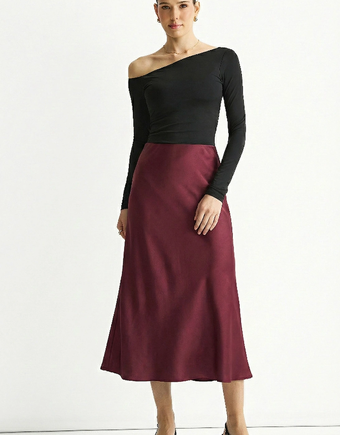 Burgundy Bias Midi Skirt, 2 of 1