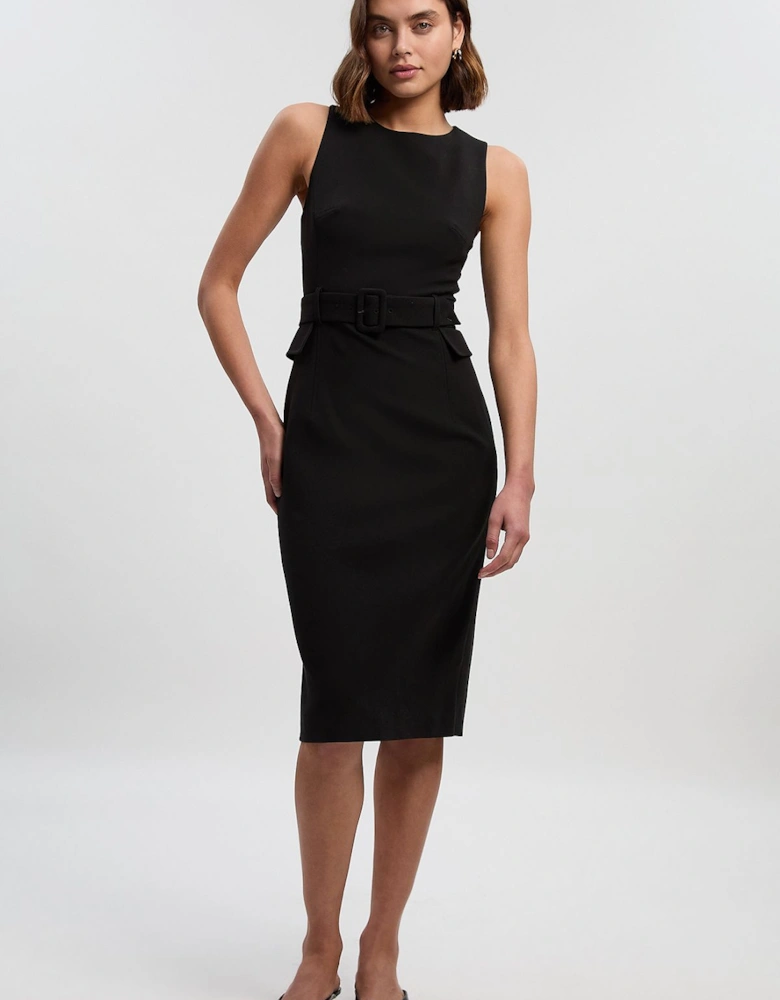 Compact Essenital Belted Midi Pencil Dress