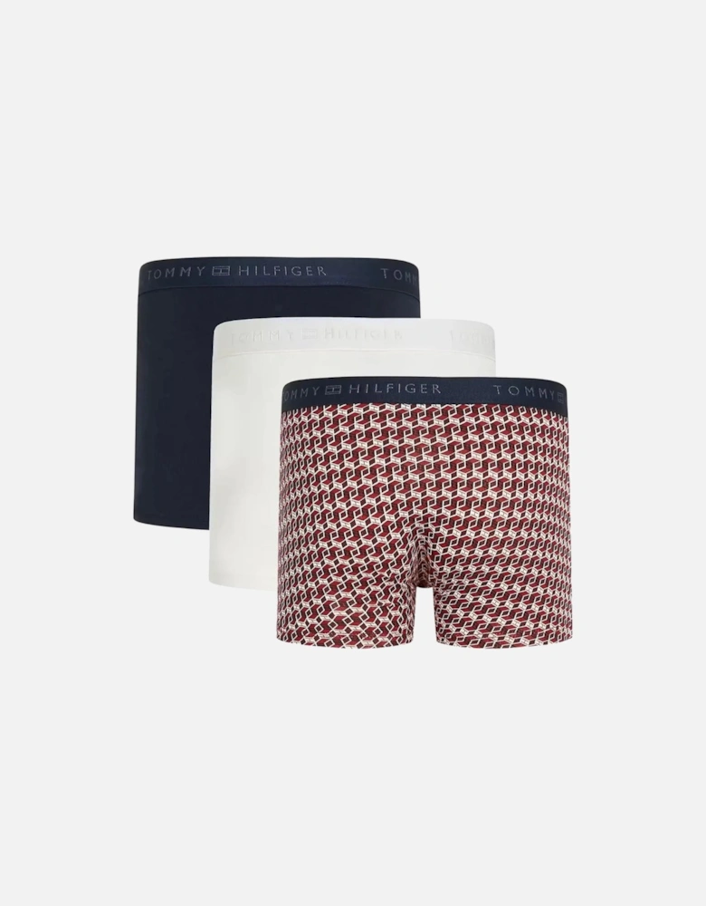 3-Pack Geo Print Boys Boxer Trunks Gift Set, Red/Ecru/Navy