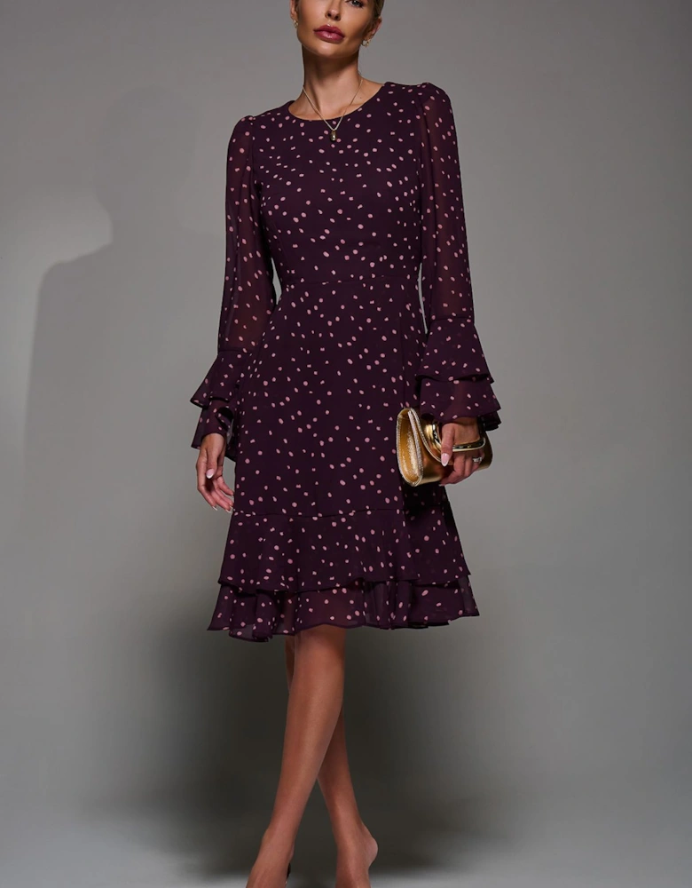 Long Sleeve Chiffon Knee Length Dress