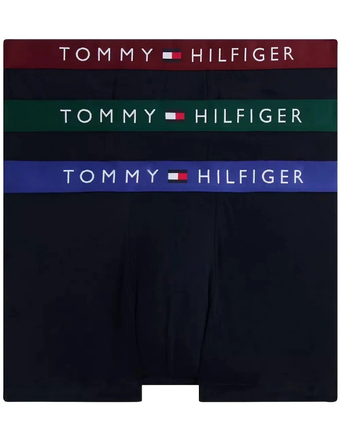 Tommy Hilfiger Men's Green/Blue/Burgundy 3-Pack Th Originals Boxer Trunks, Navy W/  33/32/32 M