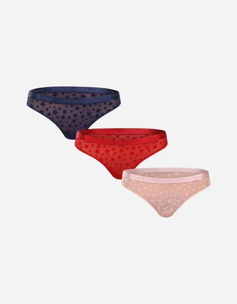 3-Pack Mesh Stars Thongs Gift Set, Navy/Pink/Red