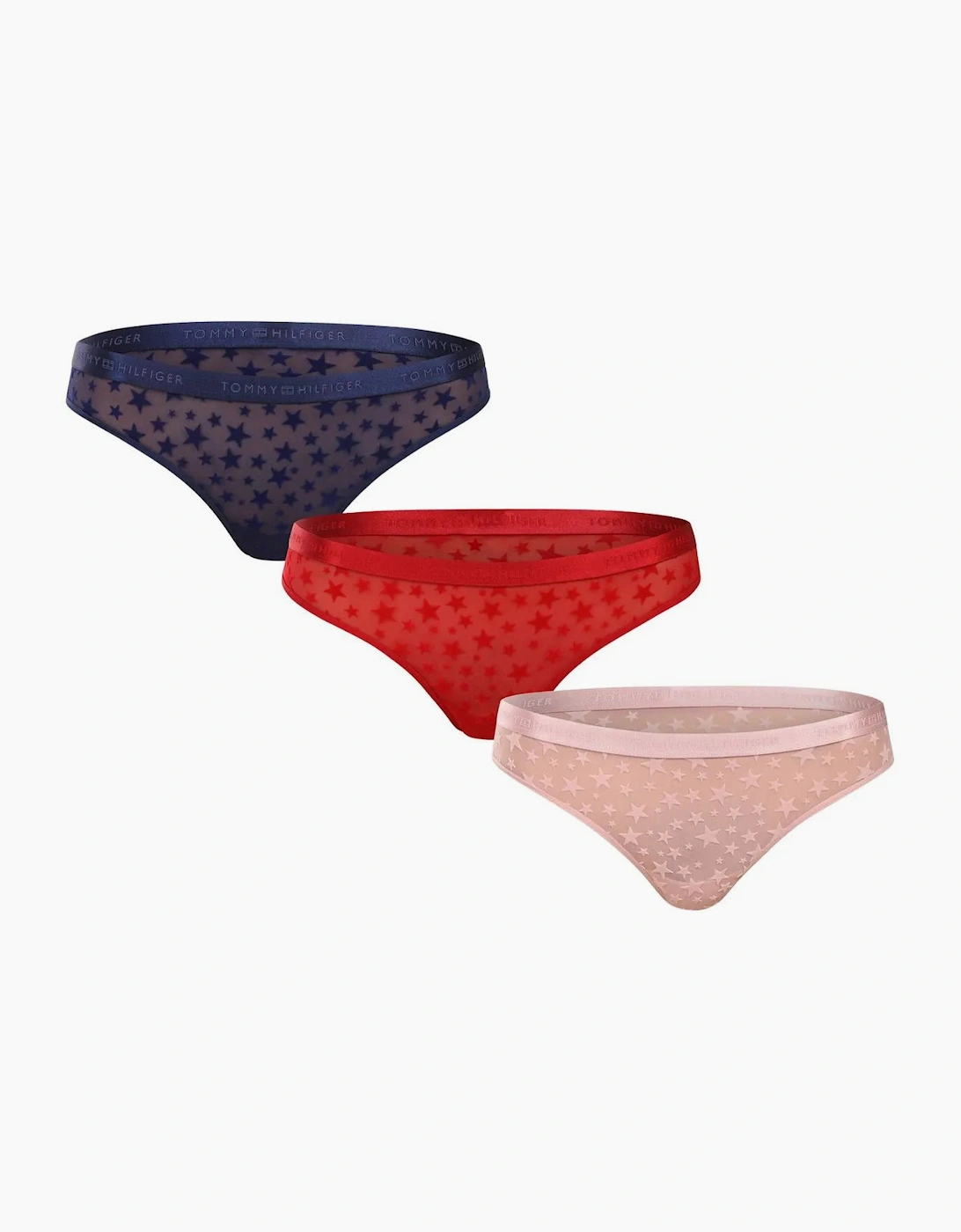 Tommy Hilfiger Women's 3-Pack Mesh Stars Thongs Gift Set, Navy/Pink/Red - Red/Pink - Size: 12
