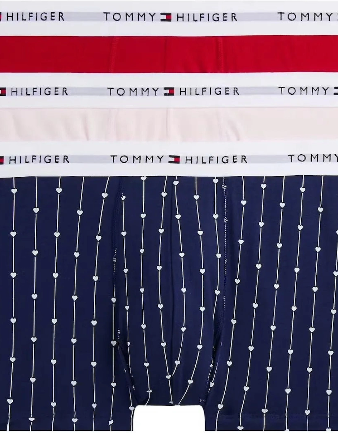 Tommy Hilfiger Tommy Hilfiger Men's 3-Pack Signature Cotton Hearts Print Boxer Trunks, Navy/Pink/Red