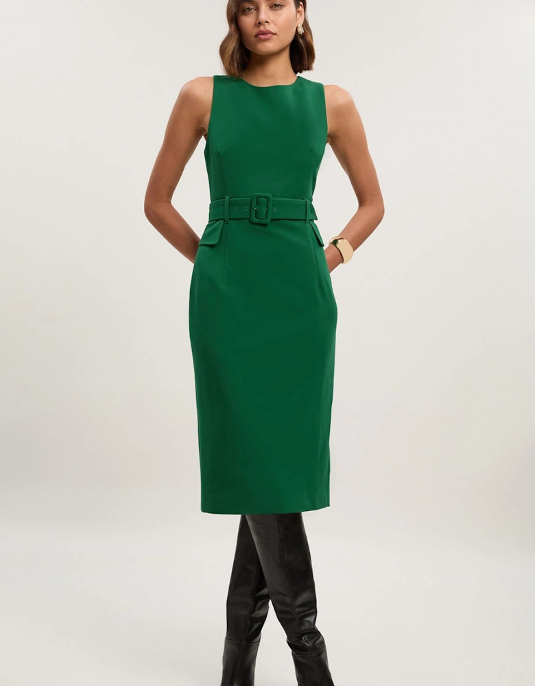 Compact Essenital Belted Midi Pencil Dress