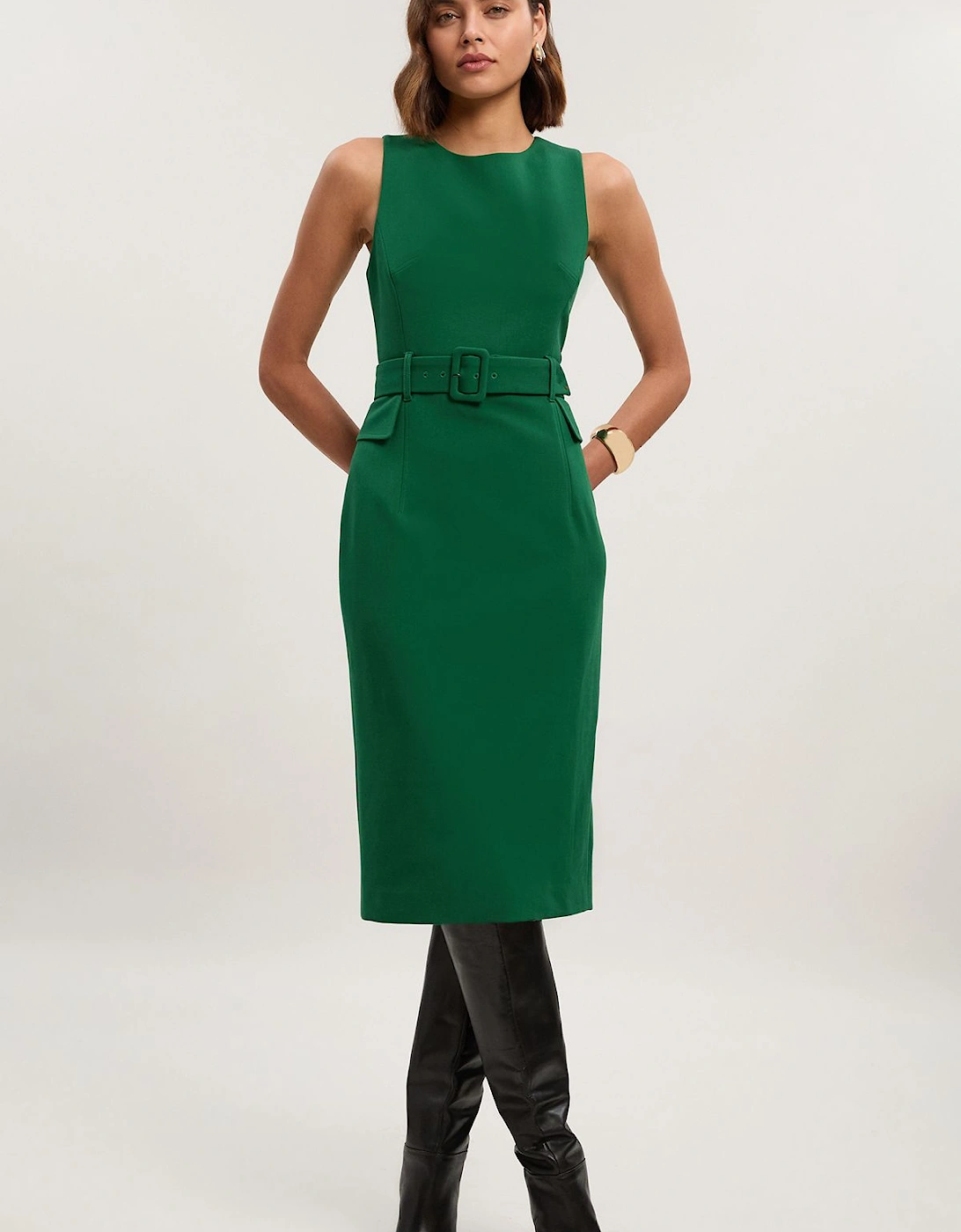 Compact Essenital Belted Midi Pencil Dress, 2 of 1