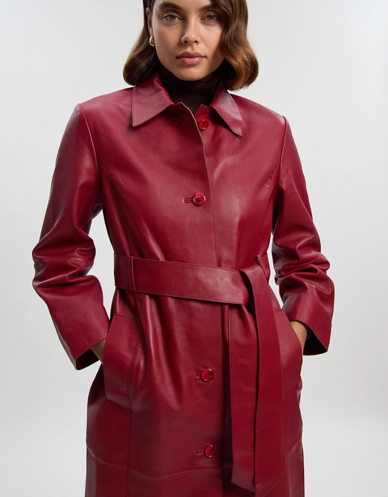 Leather Collared Belted Trench Coat