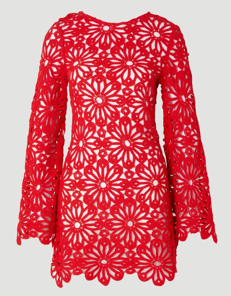 Floral Crochet Woven Beach Mini Dress