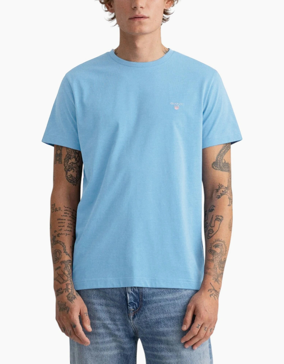 Men's GANT Mens T Shirt Crew Neck Short Sleeve - Blue - Size: 44