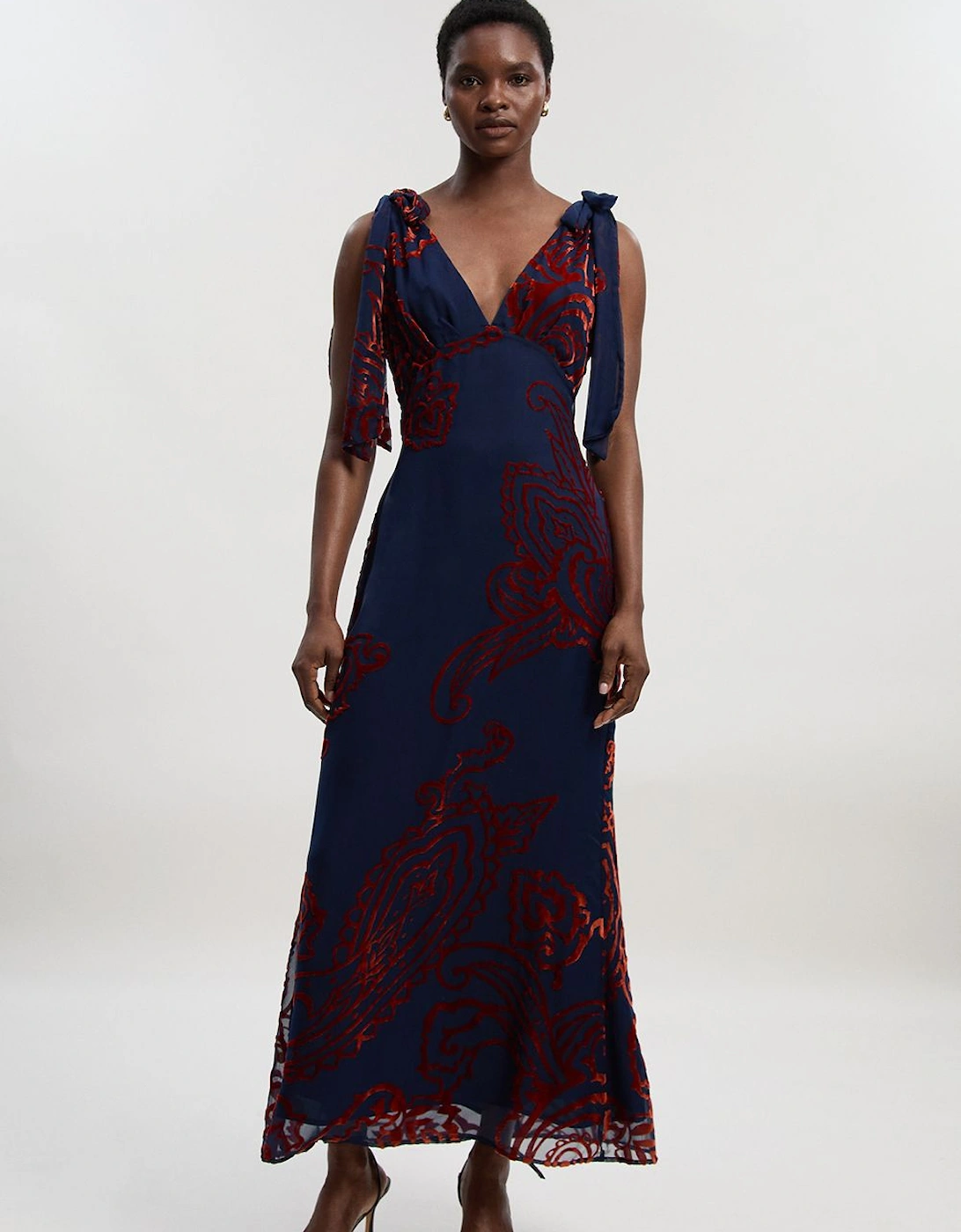 Paisley Devore Plunge Woven Midi Dress, 2 of 1