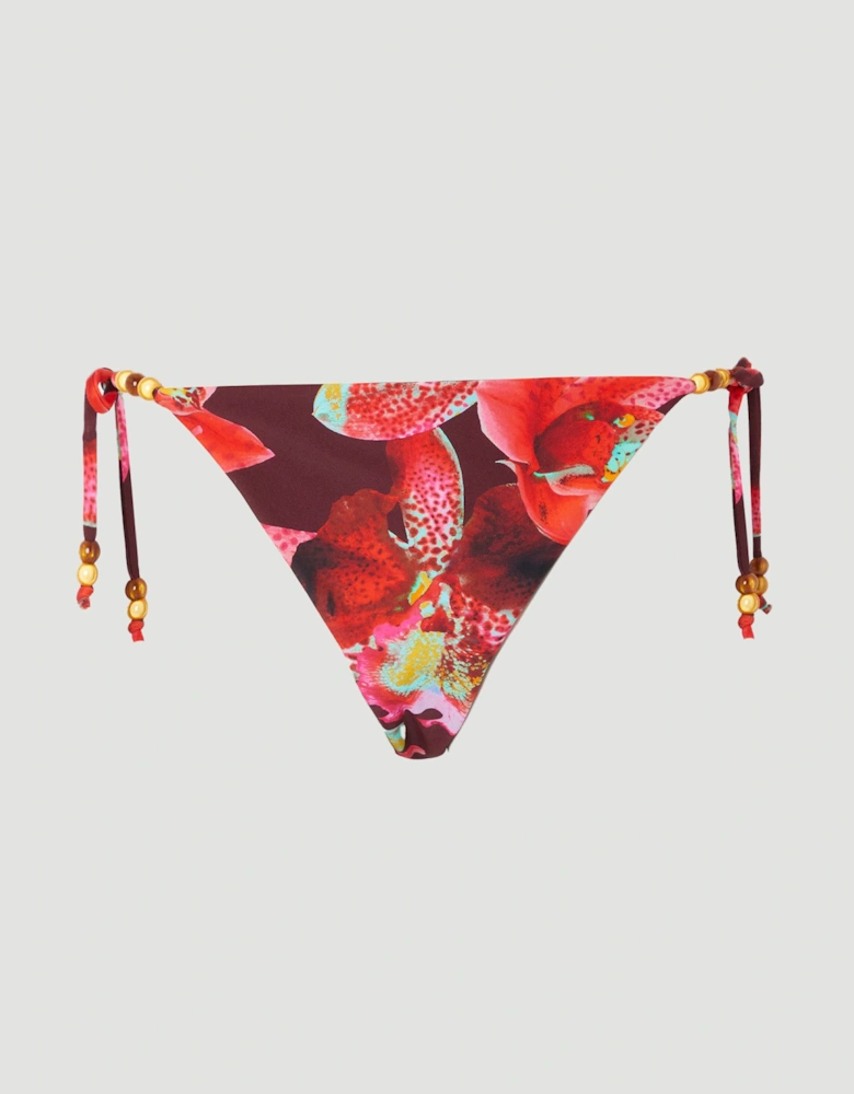 Photographic Floral Reversible Bikini Bottom With Bead Detail