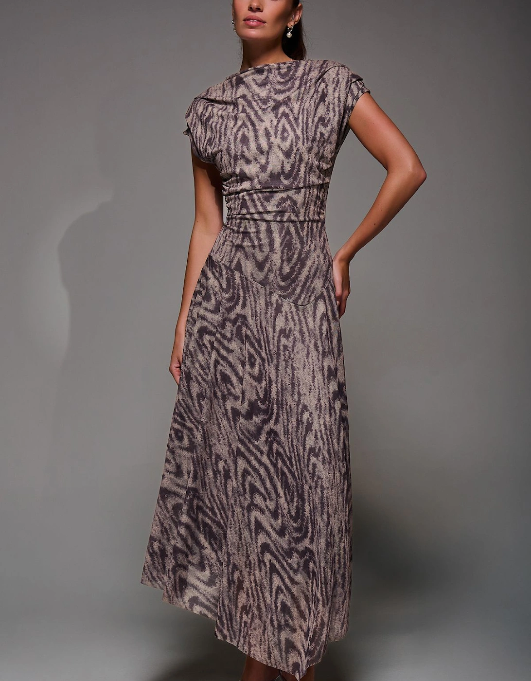 Asymmetrical Draped Slash Neck Midaxi Dress, 2 of 1