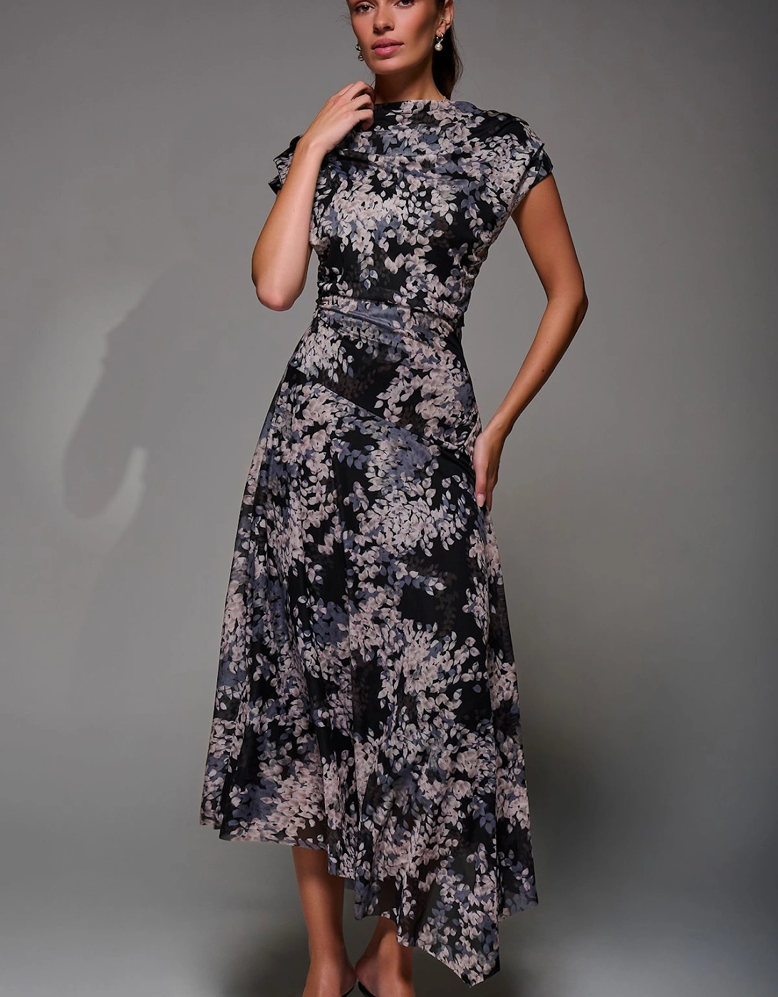 Asymmetrical Draped Slash Neck Midaxi Dress, 2 of 1