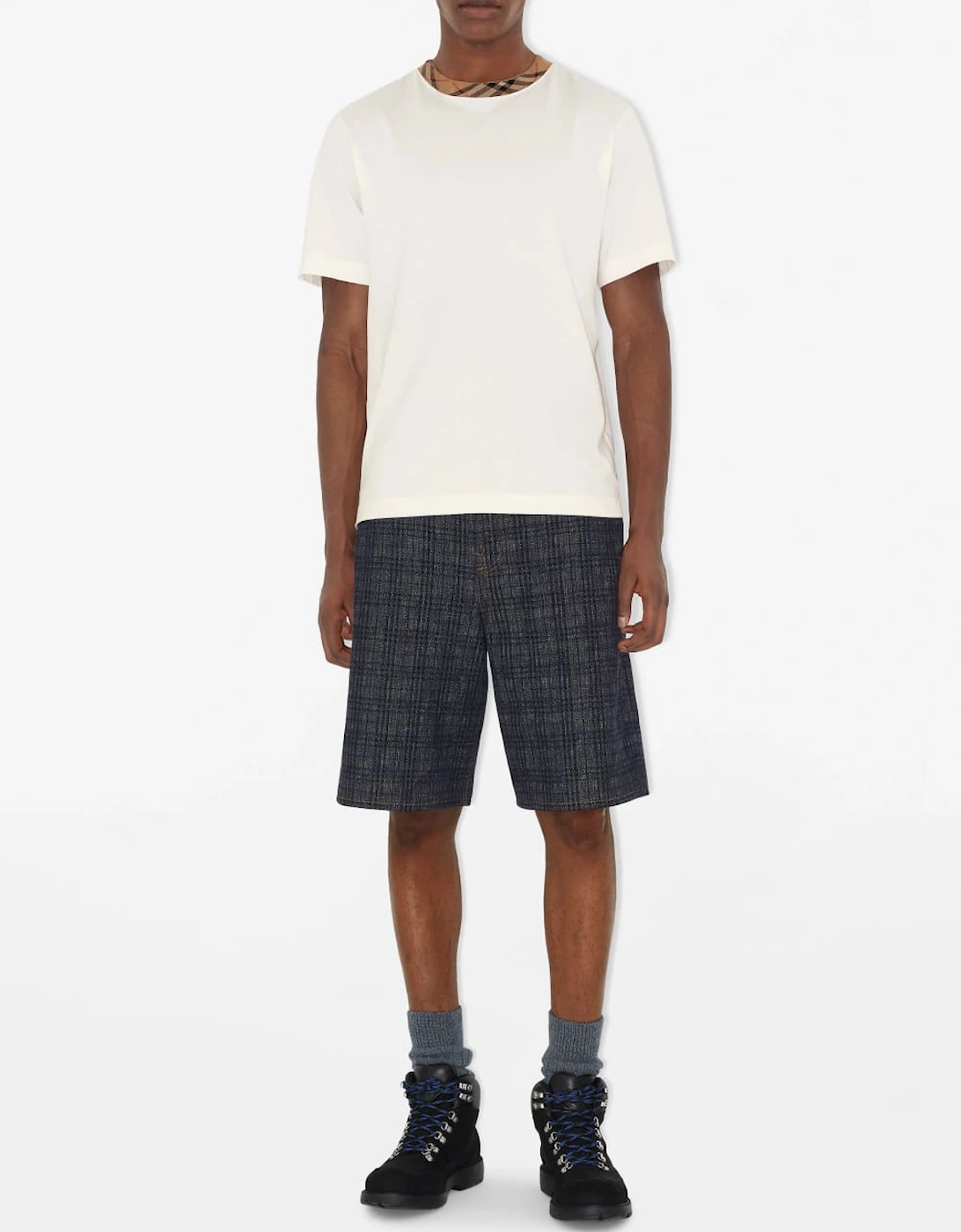 Check Trim Relaxed Fit Cotton T-Shirt White