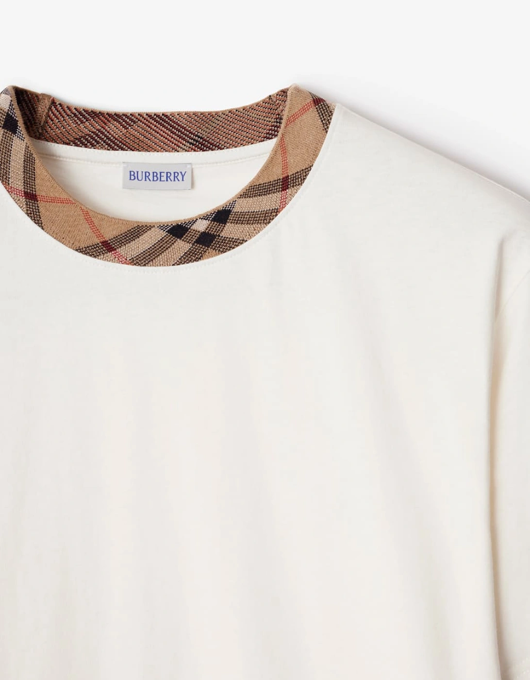 Check Trim Relaxed Fit Cotton T-Shirt White