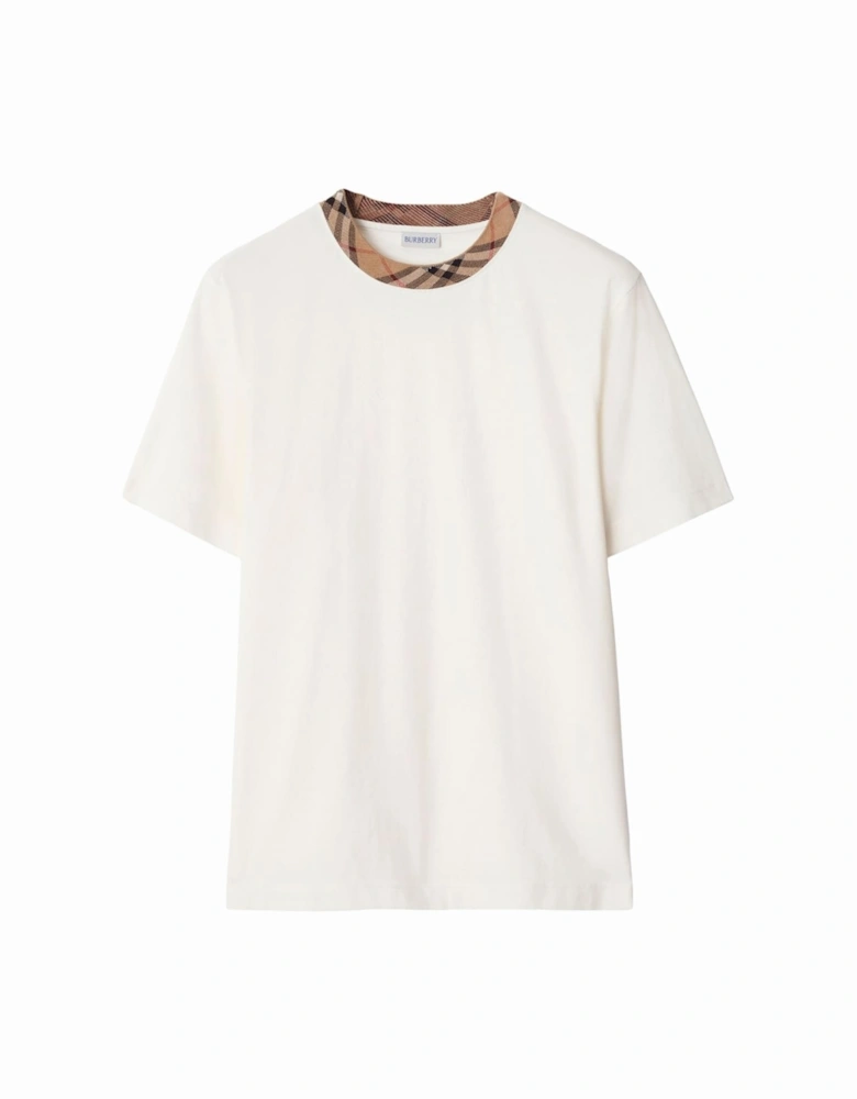 Check Trim Relaxed Fit Cotton T-Shirt White