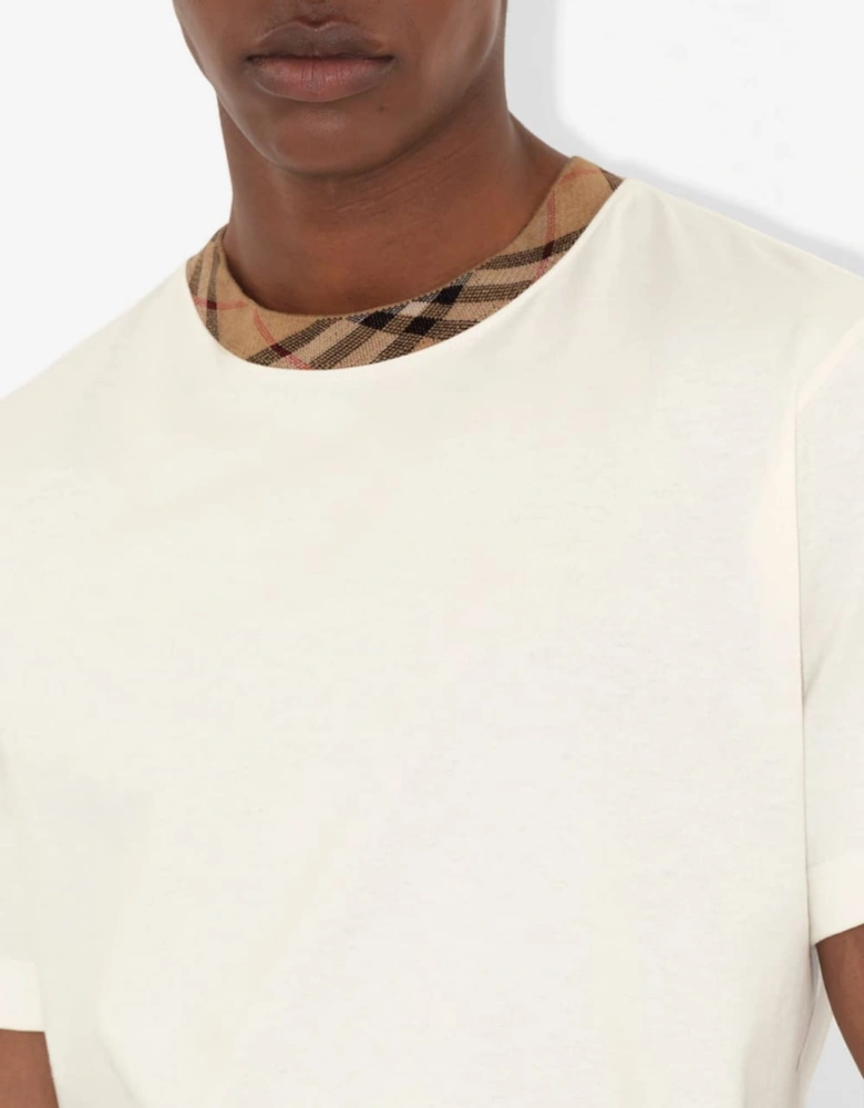 Check Trim Relaxed Fit Cotton T-Shirt White