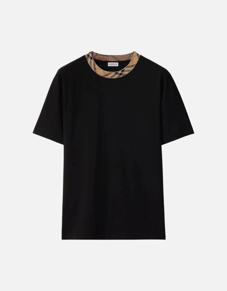 Check Trim Relaxed Fit Cotton T-Shirt Black