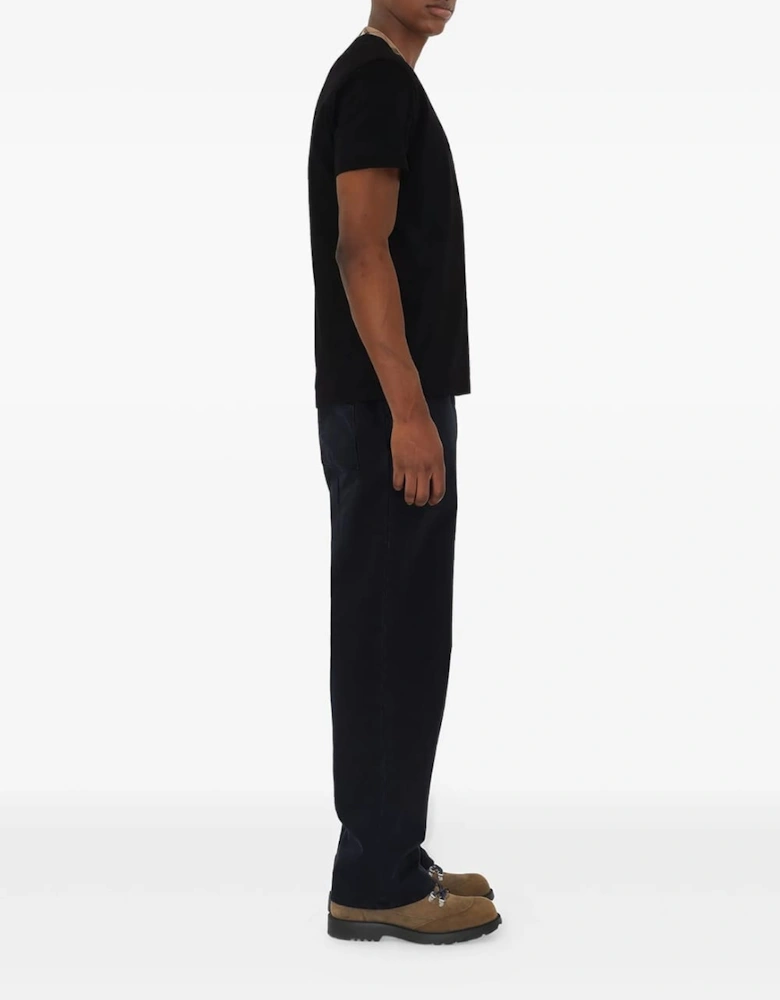 Check Trim Relaxed Fit Cotton T-Shirt Black