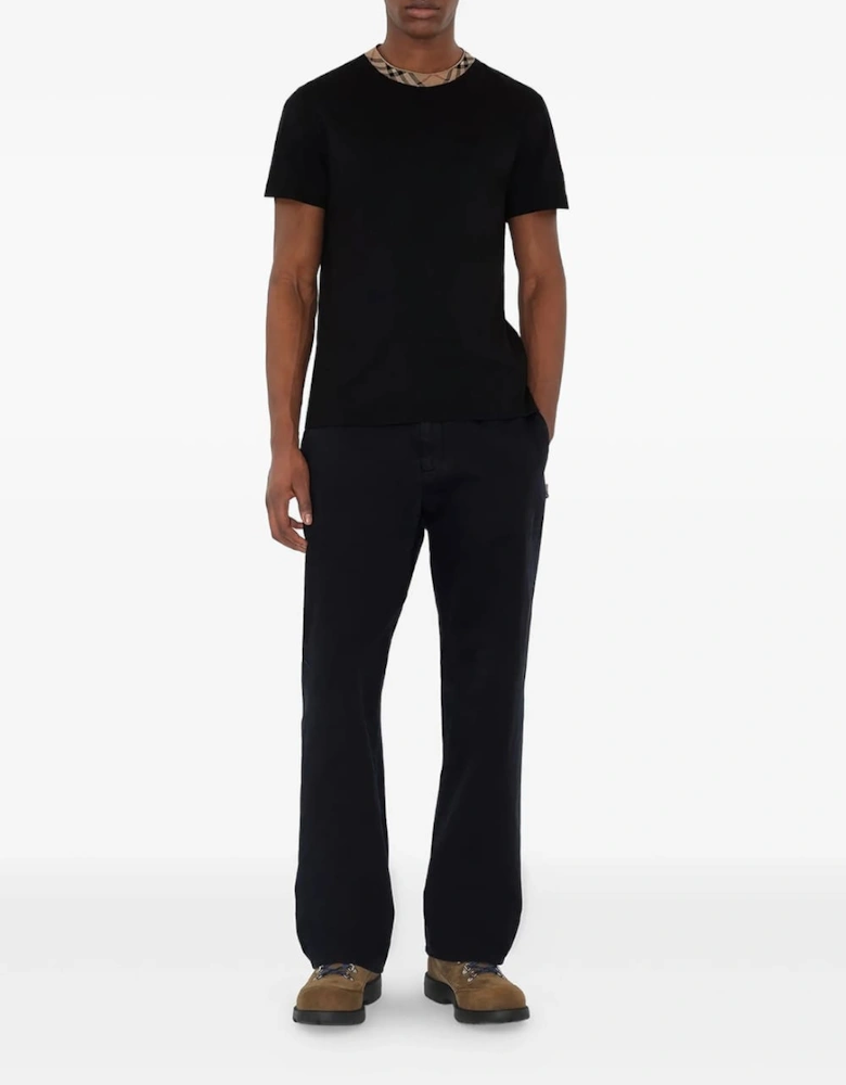 Check Trim Relaxed Fit Cotton T-Shirt Black