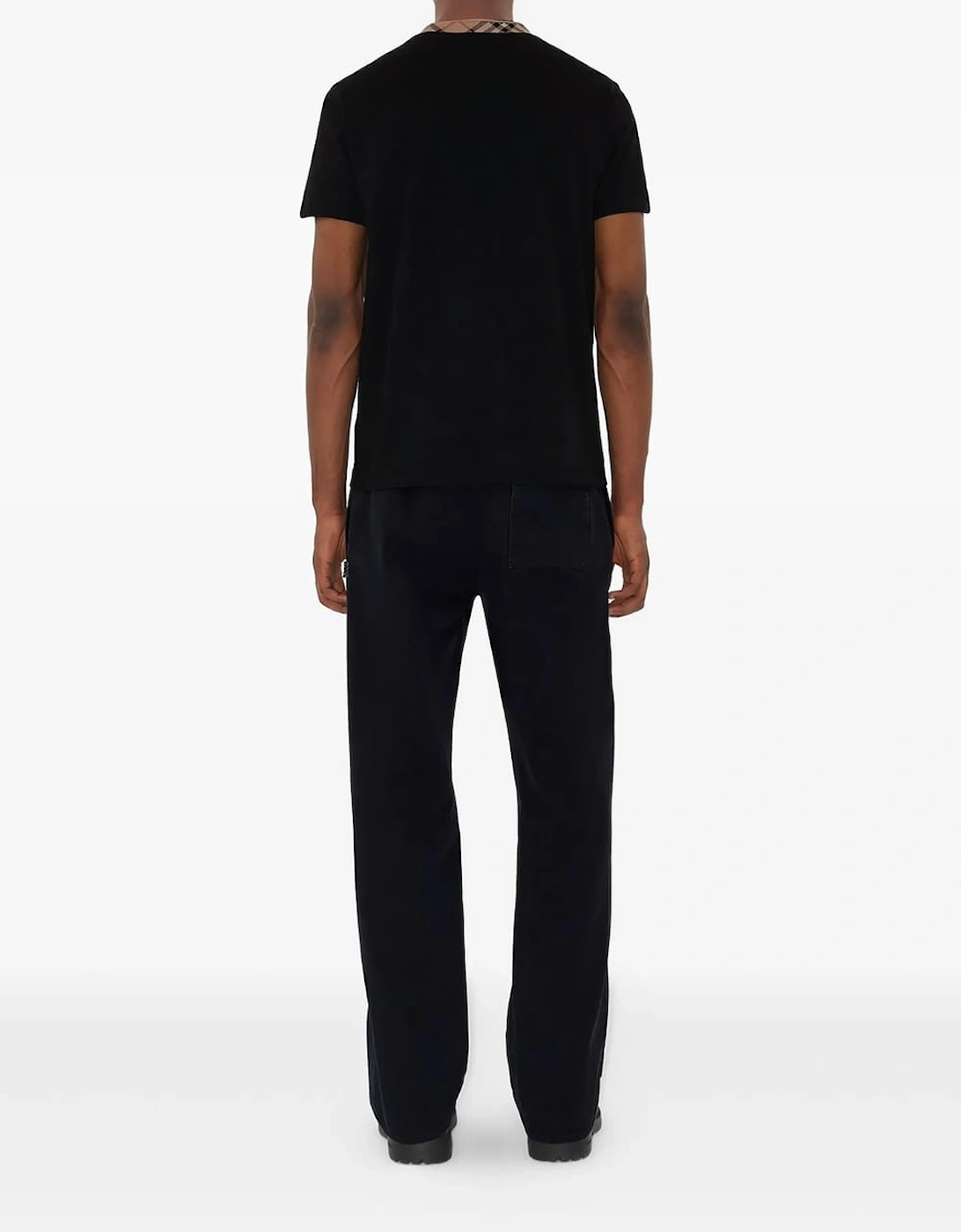 Check Trim Relaxed Fit Cotton T-Shirt Black