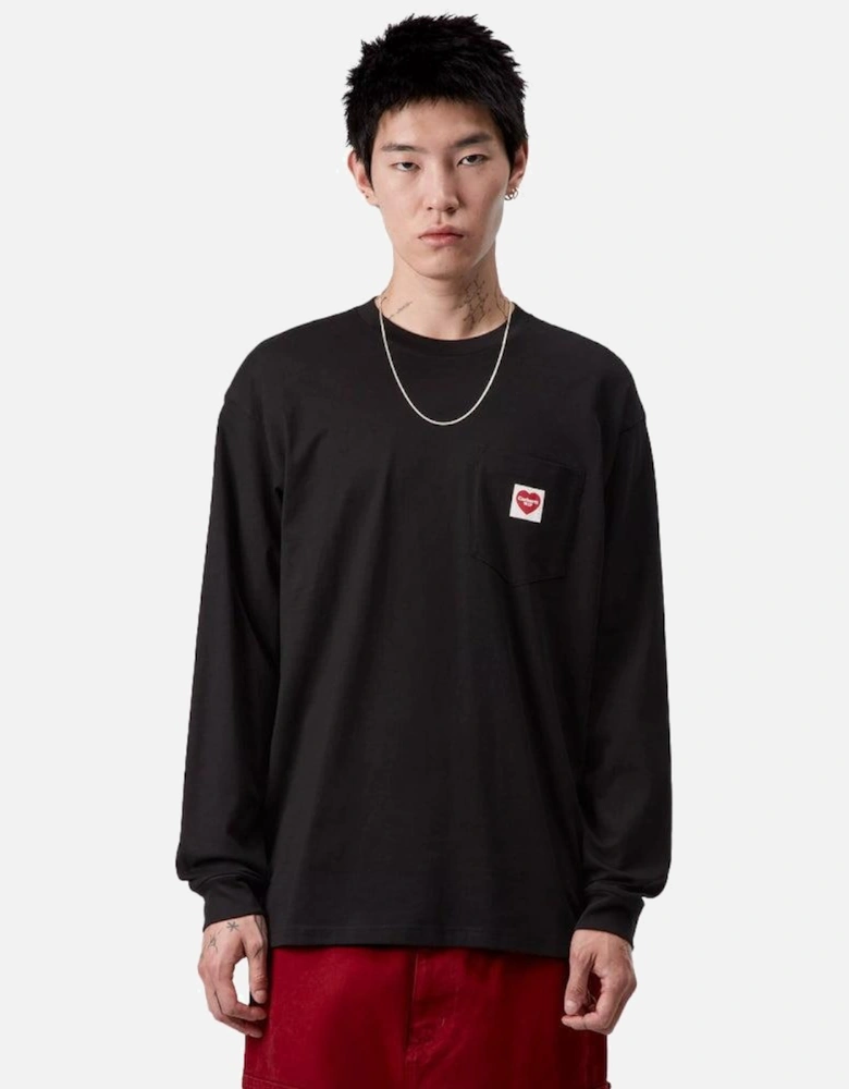 Long Sleeve Pocket Heart T-Shirt Black/Red